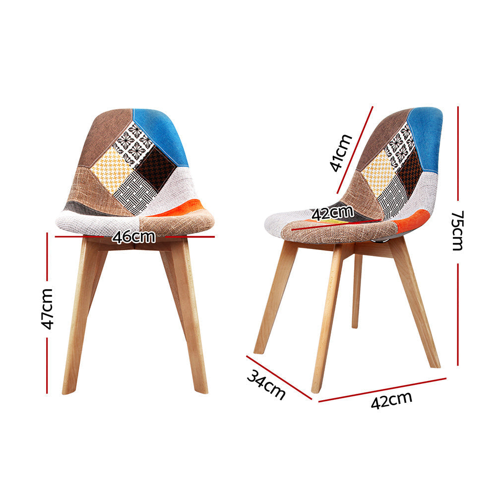 Artiss Set of 2 Retro Beech Fabric Dining Chair - Multi Colour-1