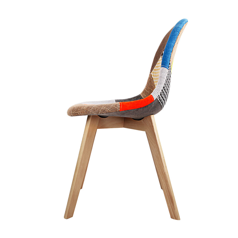 Artiss Set of 2 Retro Beech Fabric Dining Chair - Multi Colour-3