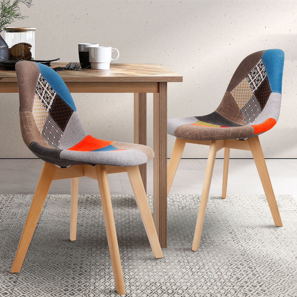 Artiss Set of 2 Retro Beech Fabric Dining Chair - Multi Colour-7