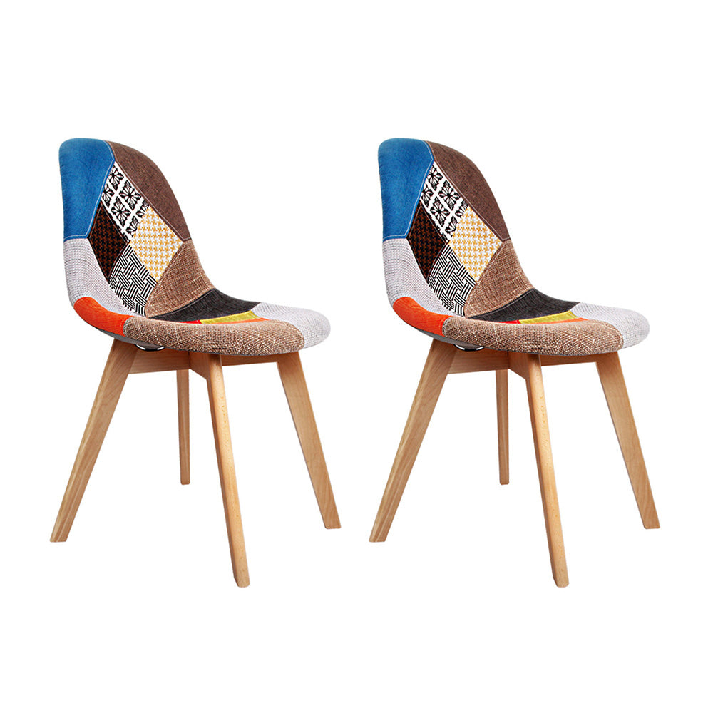 Artiss Set of 2 Retro Beech Fabric Dining Chair - Multi Colour-0