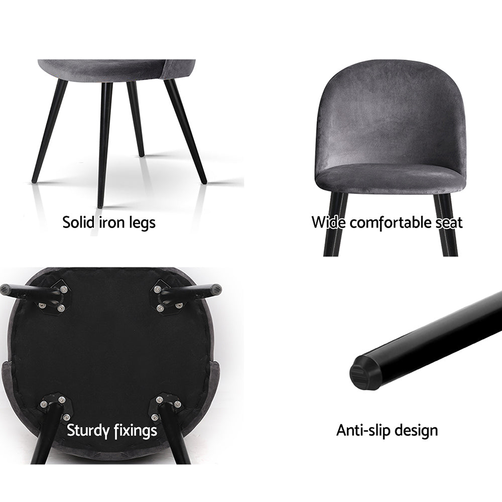 Artiss Set of 2 Velvet Modern Dining Chair - Dark Grey-5