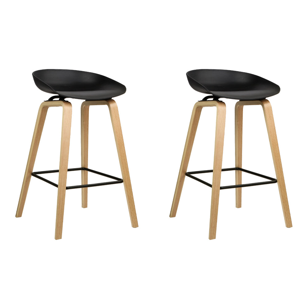 Artiss Set of 2 Wooden Square Footrest Bar Stools - Black-0