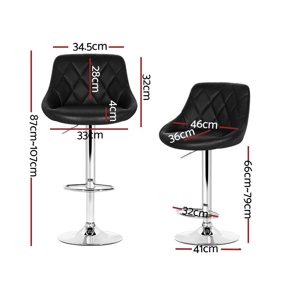 Artiss Set of 4 Bar Stools PU Leather Diamond Style - Black-1