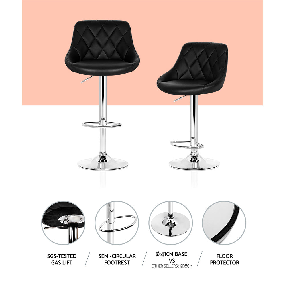 Artiss Set of 4 Bar Stools PU Leather Diamond Style - Black-6