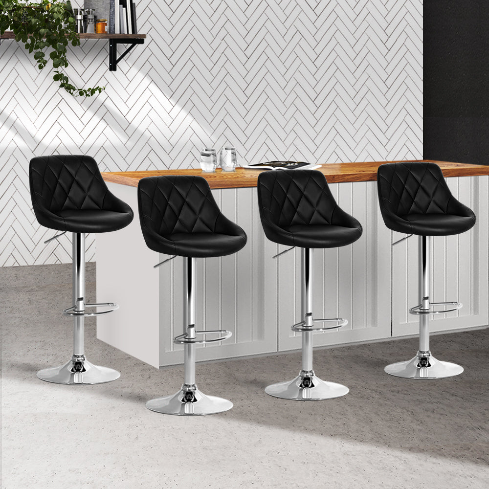 Artiss Set of 4 Bar Stools PU Leather Diamond Style - Black-7