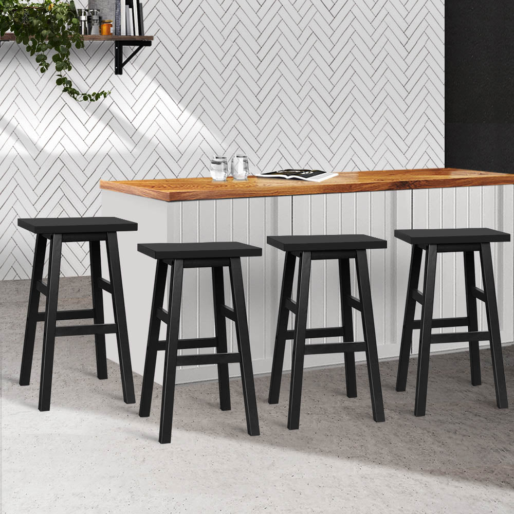 Artiss Set of 4 Beech Wood Bar Stools - Black-7