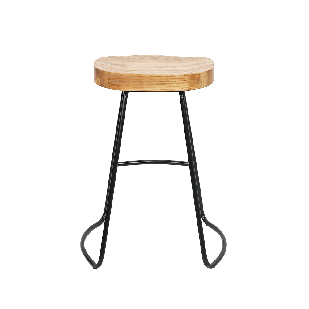 Artiss Set of 4 Elm Wood Backless Bar Stools 65cm - Black and Light Natural-2