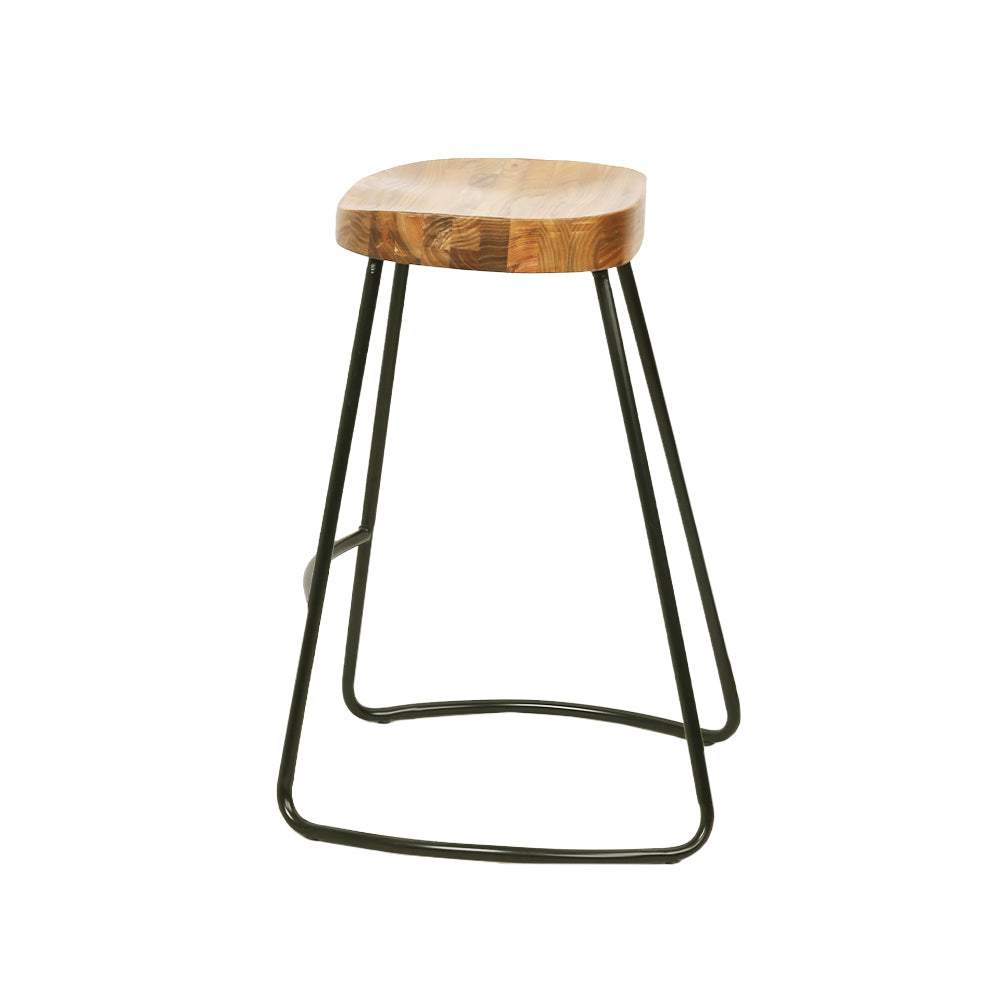Artiss Set of 4 Elm Wood Backless Bar Stools 65cm - Black and Light Natural-3