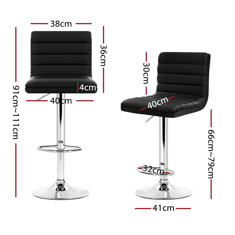 Artiss Set of 4 PU Leather Lined Pattern Bar Stools- Black and Chrome-1
