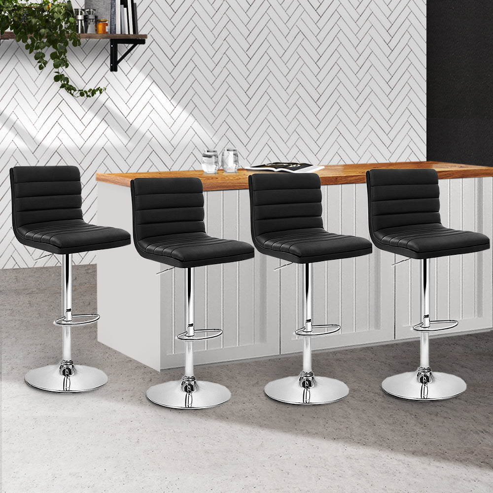 Artiss Set of 4 PU Leather Lined Pattern Bar Stools- Black and Chrome-7