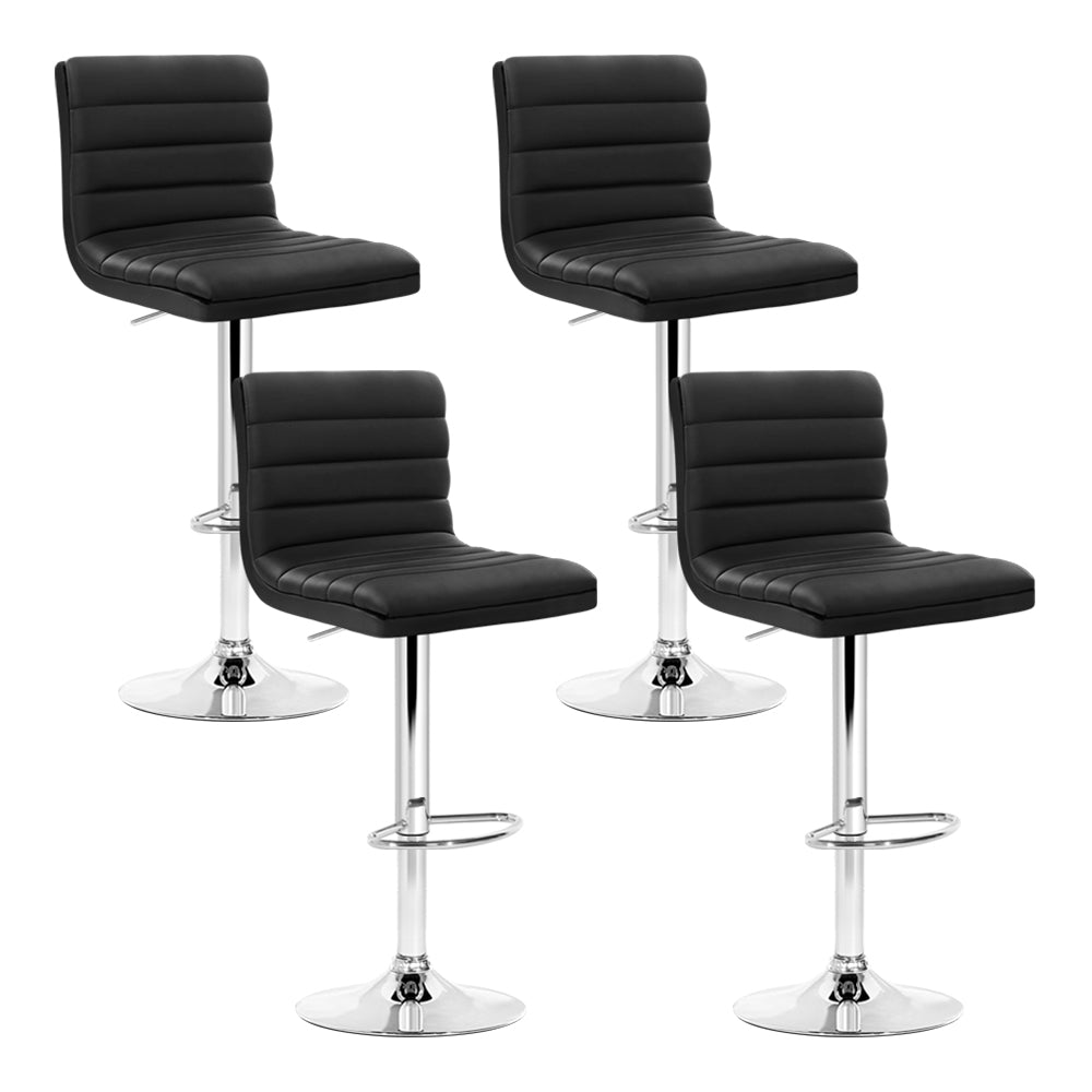 Artiss Set of 4 PU Leather Lined Pattern Bar Stools- Black and Chrome-0