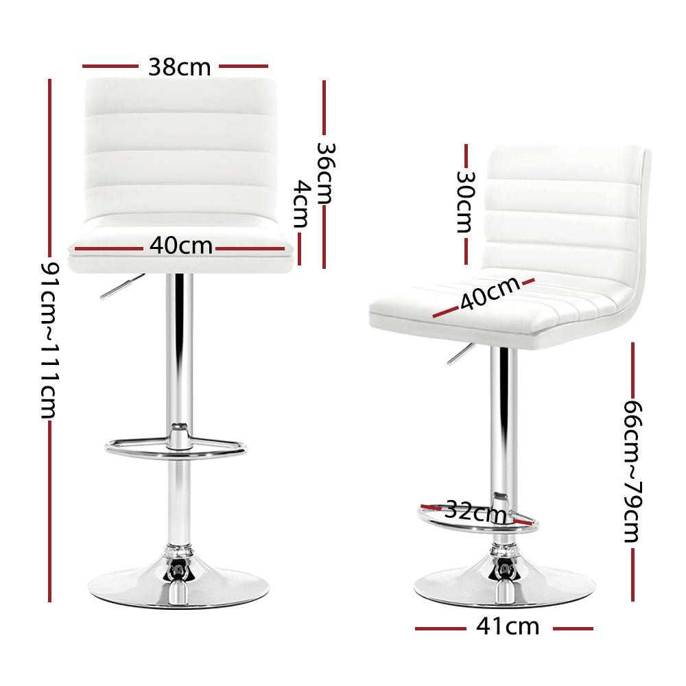 Artiss Set of 4 PU Leather Lined Pattern Bar Stools- White and Chrome-1