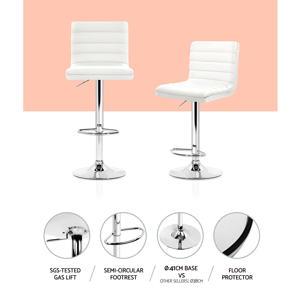 Artiss Set of 4 PU Leather Lined Pattern Bar Stools- White and Chrome-4