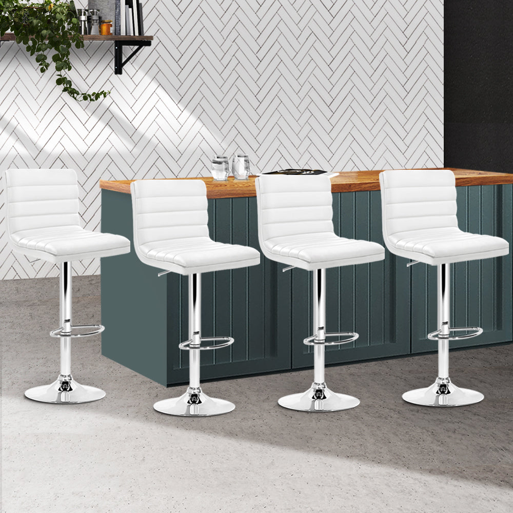 Artiss Set of 4 PU Leather Lined Pattern Bar Stools- White and Chrome-7