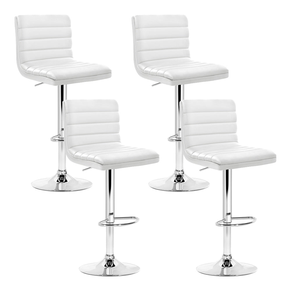 Artiss Set of 4 PU Leather Lined Pattern Bar Stools- White and Chrome-0