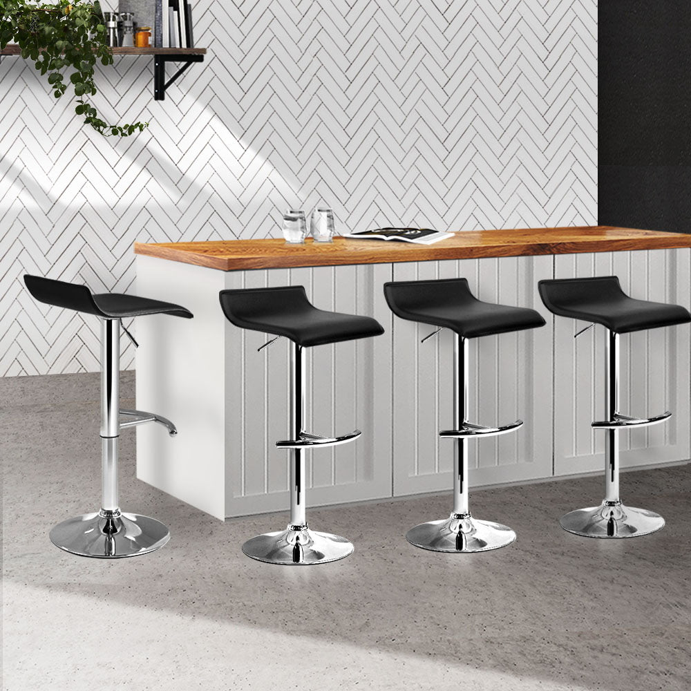 Artiss Set of 4 PU Leather Wave Style Bar Stools - Black-7
