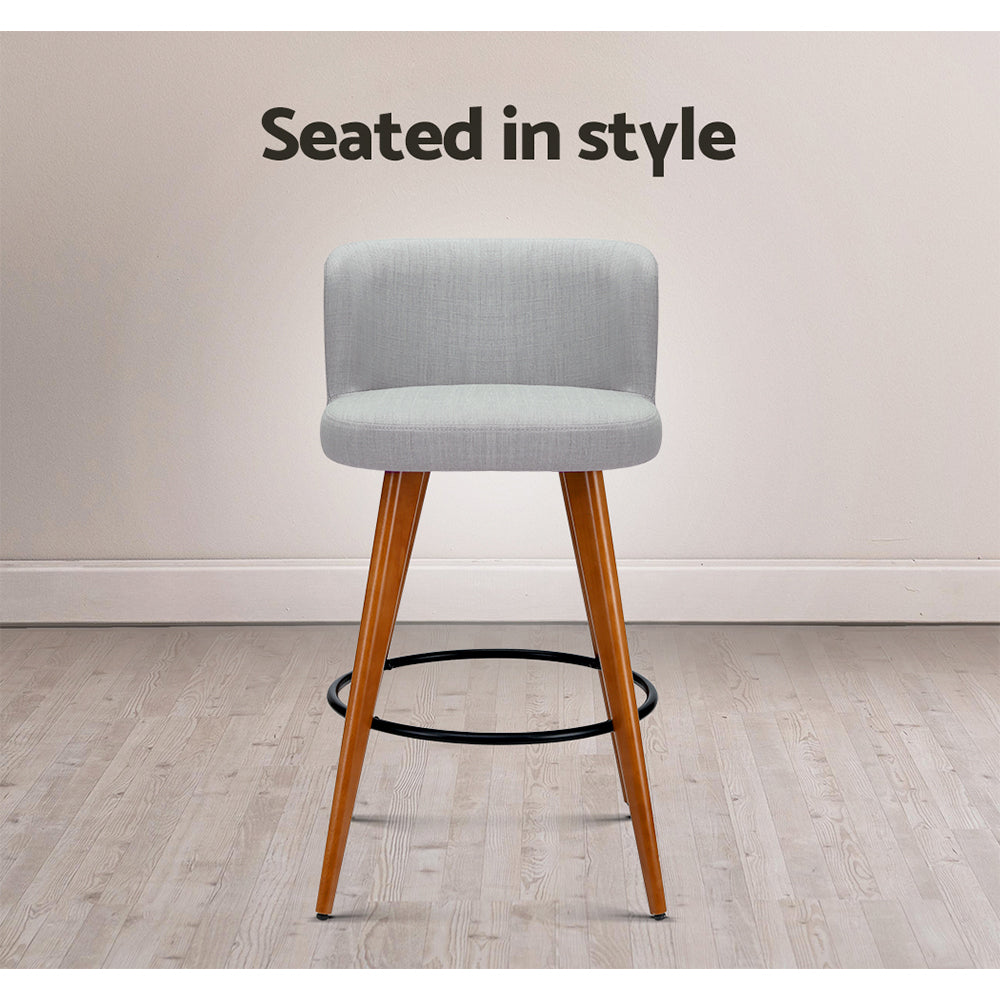 Artiss Set of 4 Wooden Fabric Bar Stools Circular Footrest - Light Grey-6