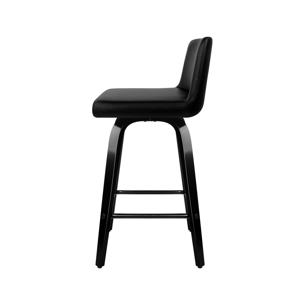 Artiss Set of 4 Wooden PU Leather Bar Stool - Black-3