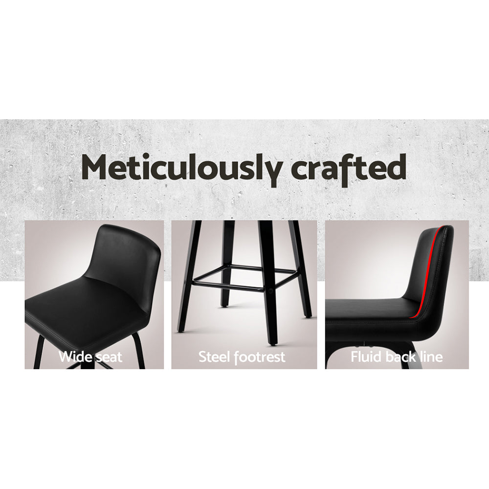 Artiss Set of 4 Wooden PU Leather Bar Stool - Black-4