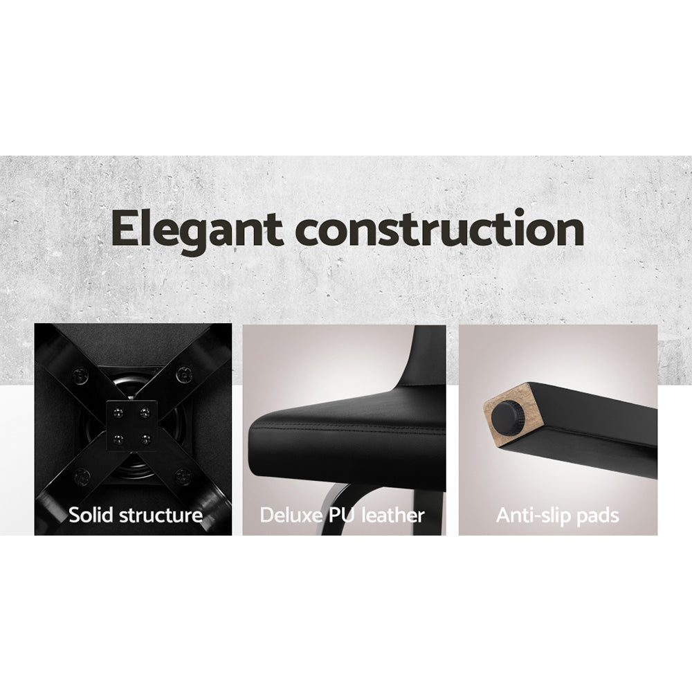 Artiss Set of 4 Wooden PU Leather Bar Stool - Black-5