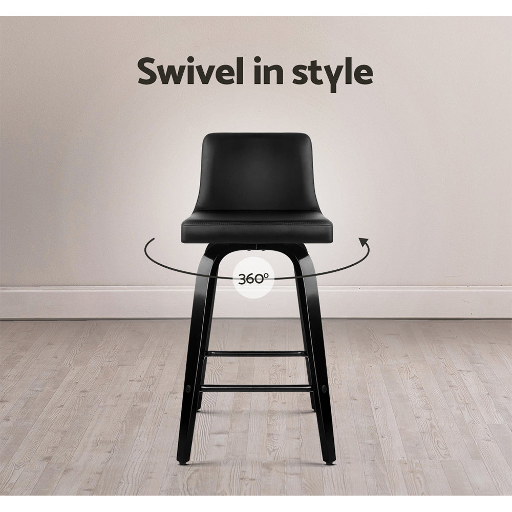 Artiss Set of 4 Wooden PU Leather Bar Stool - Black-6