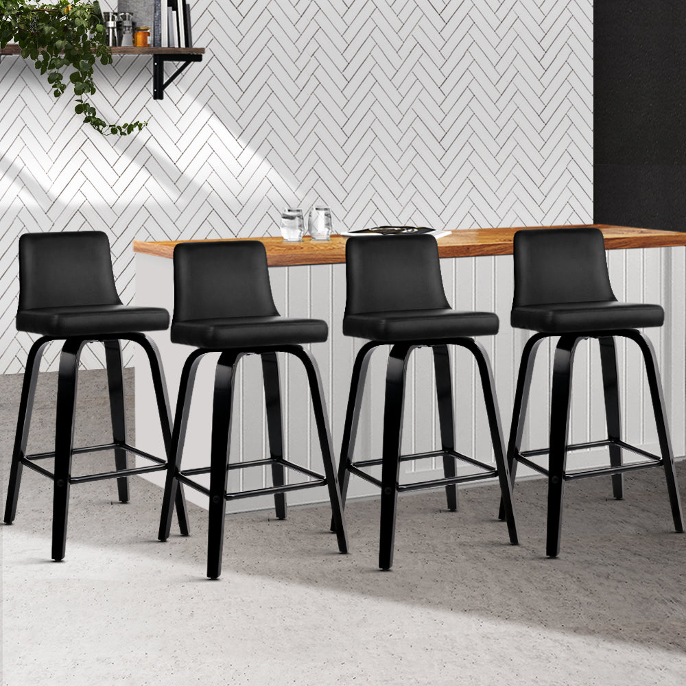 Artiss Set of 4 Wooden PU Leather Bar Stool - Black-7
