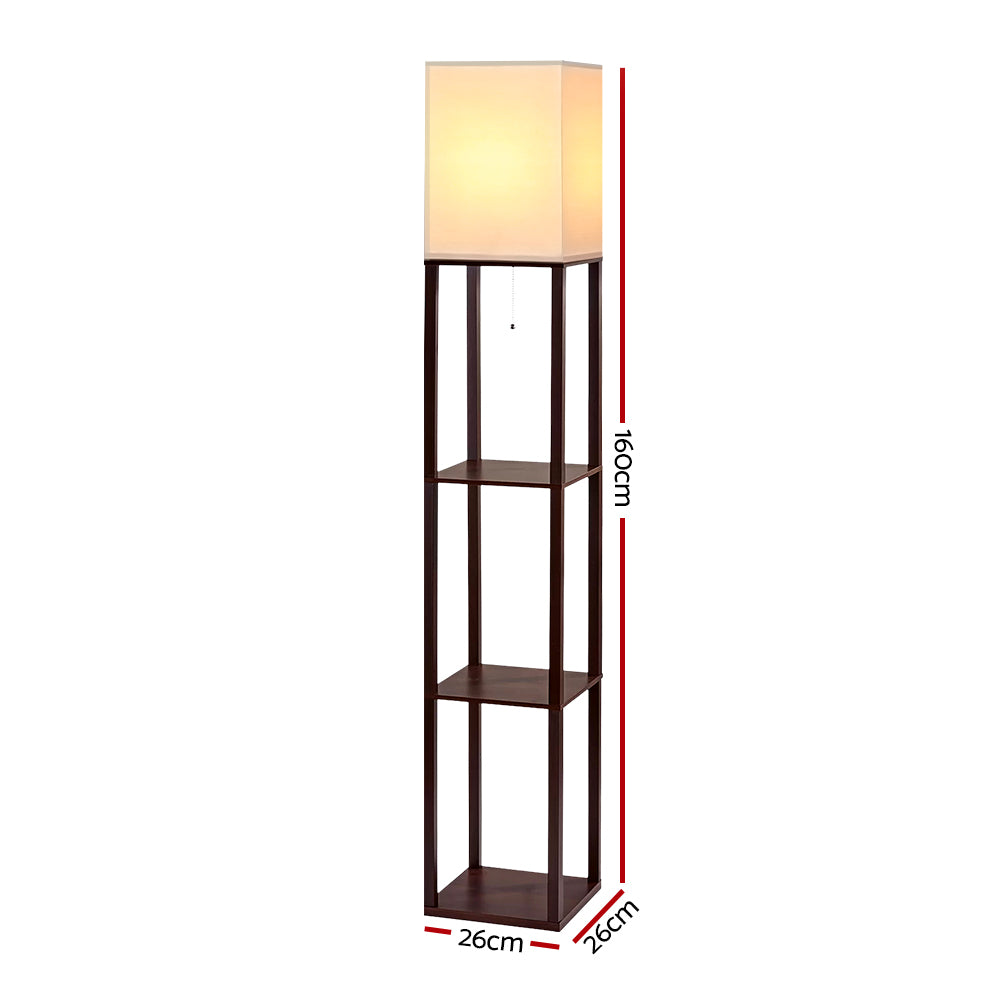 Artiss Shelf Floor Lamp Vintage Wood Reading Light Storage Organizer Home Office-1