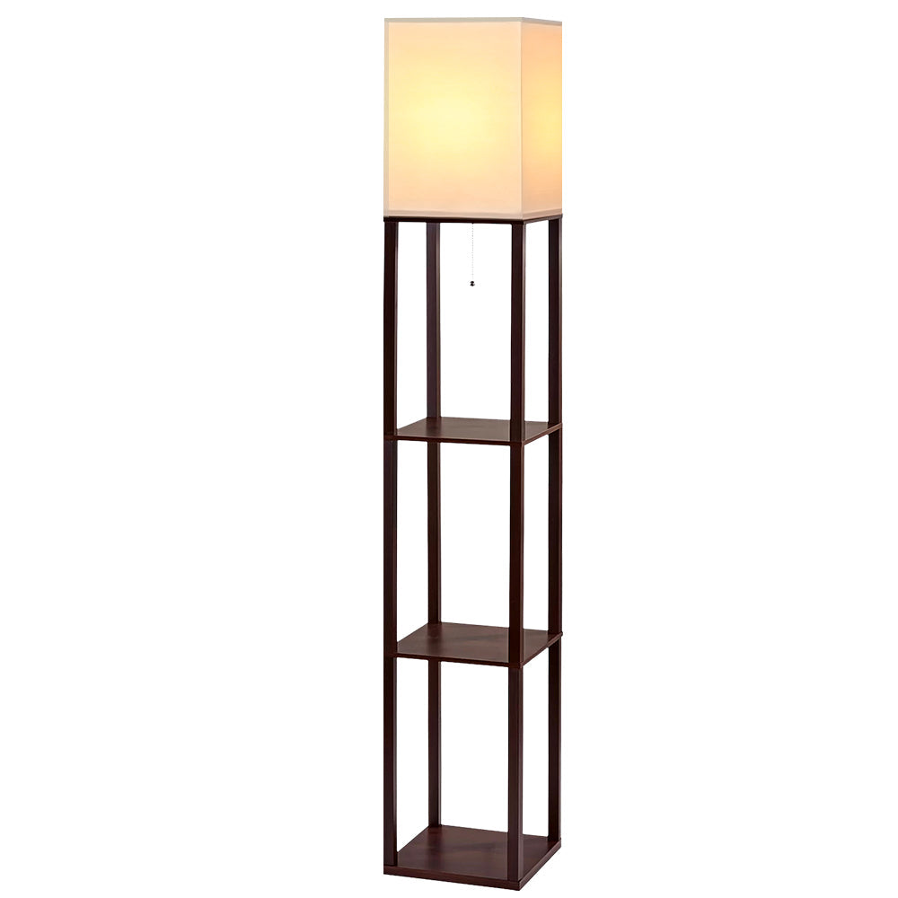 Artiss Shelf Floor Lamp Vintage Wood Reading Light Storage Organizer Home Office-0