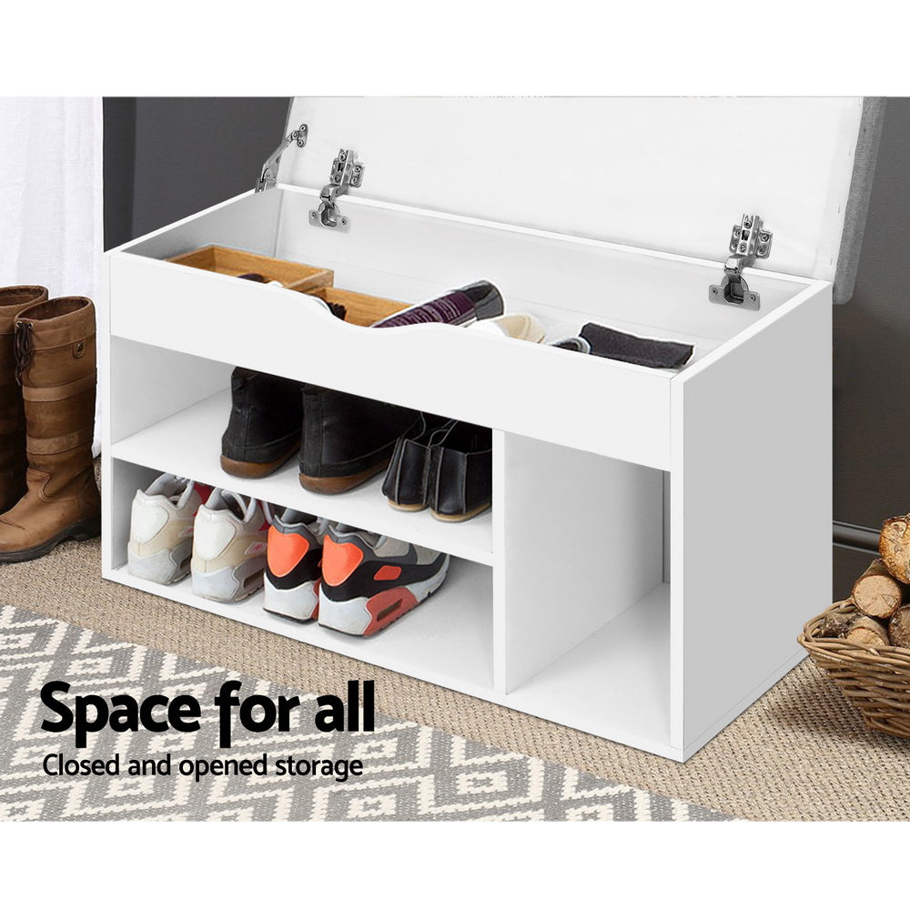 Artiss Shoe Cabinet Bench Shoes Organiser Storage Rack Shelf White Cupboard Box-6