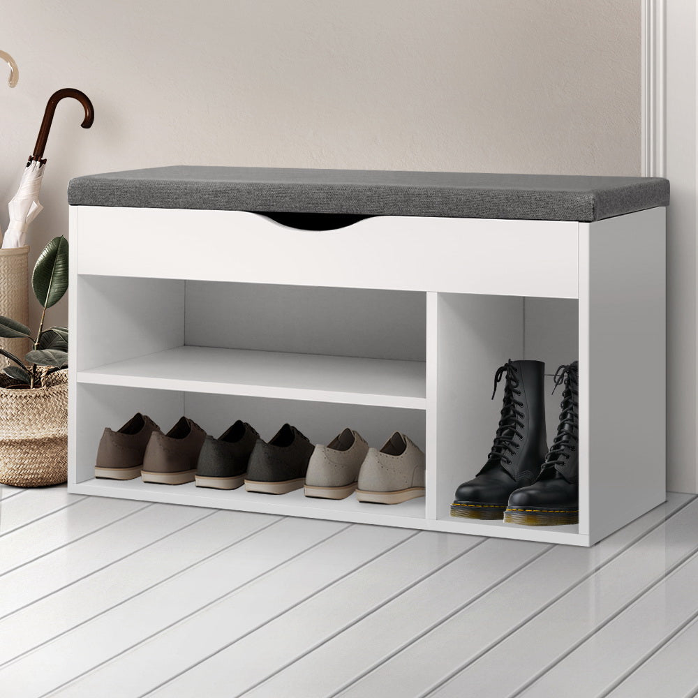 Artiss Shoe Cabinet Bench Shoes Organiser Storage Rack Shelf White Cupboard Box-7