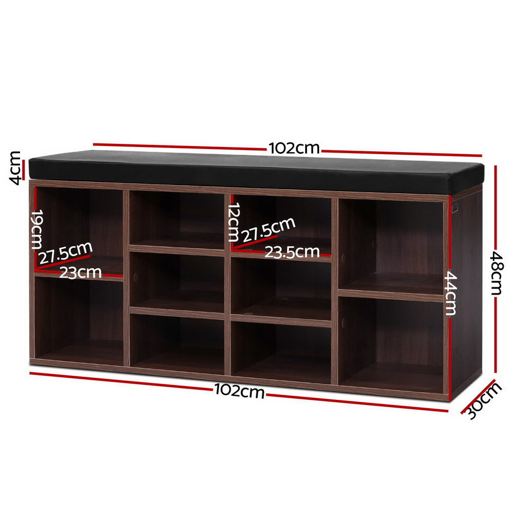 Artiss Shoe Cabinet Bench Shoes Storage Rack Organiser Shelf Cupboard Box Walnut-1