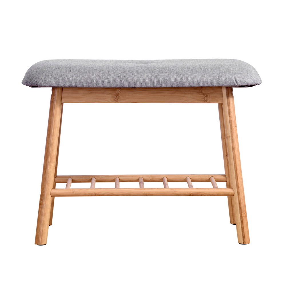 Artiss Shoe Rack Seat Bench Chair Shelf Organisers Bamboo Grey-2