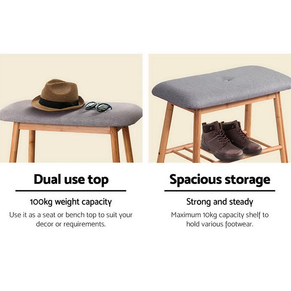 Artiss Shoe Rack Seat Bench Chair Shelf Organisers Bamboo Grey-5