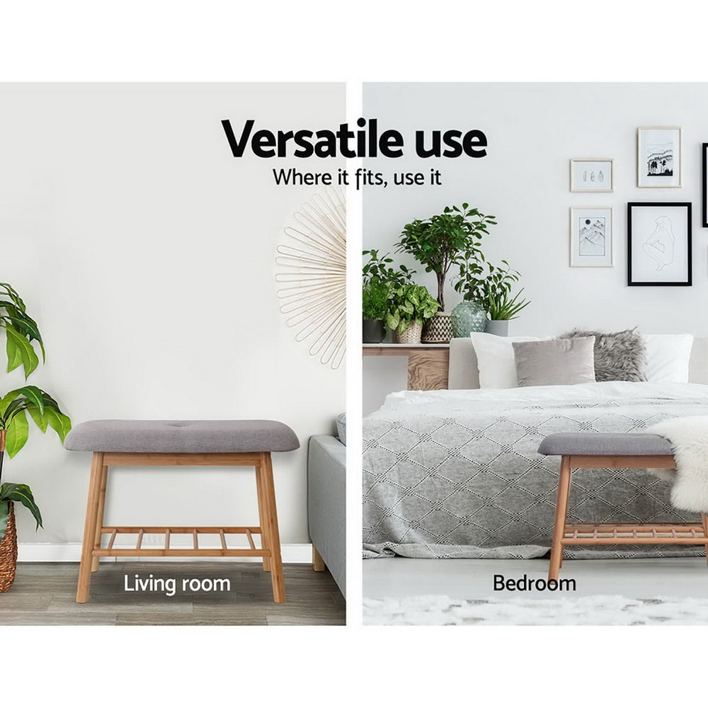 Artiss Shoe Rack Seat Bench Chair Shelf Organisers Bamboo Grey-6
