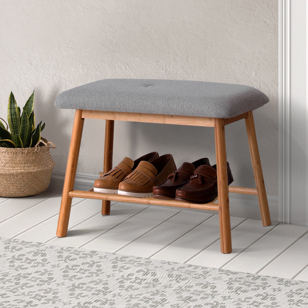 Artiss Shoe Rack Seat Bench Chair Shelf Organisers Bamboo Grey-7