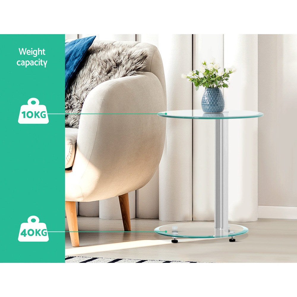 Artiss Side Coffee Table Bedside Furniture Oval Tempered Glass Top 2 Tier-5