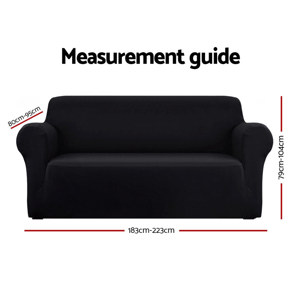 Artiss Sofa Cover Elastic Stretchable Couch Covers Black 3 Seater-1