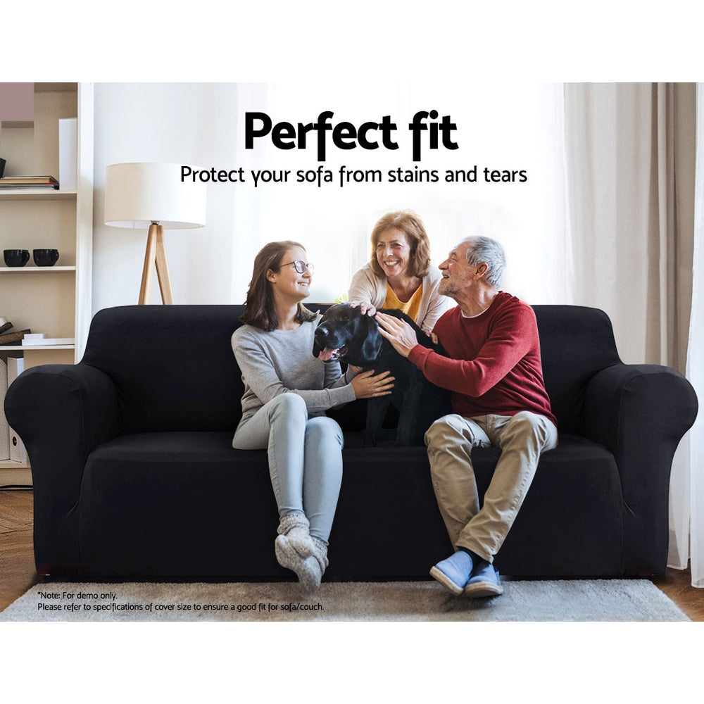 Artiss Sofa Cover Elastic Stretchable Couch Covers Black 3 Seater-2