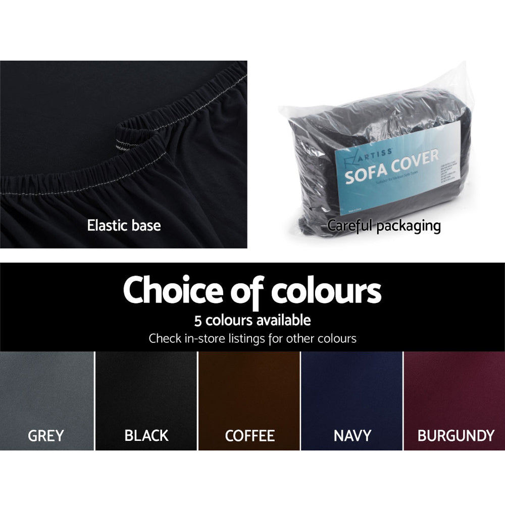 Artiss Sofa Cover Elastic Stretchable Couch Covers Black 3 Seater-4