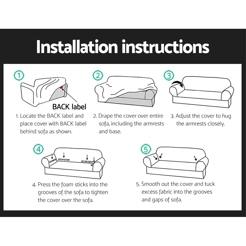 Artiss Sofa Cover Elastic Stretchable Couch Covers Black 3 Seater-5