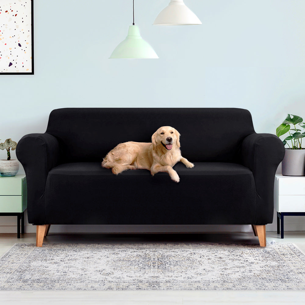 Artiss Sofa Cover Elastic Stretchable Couch Covers Black 3 Seater-6