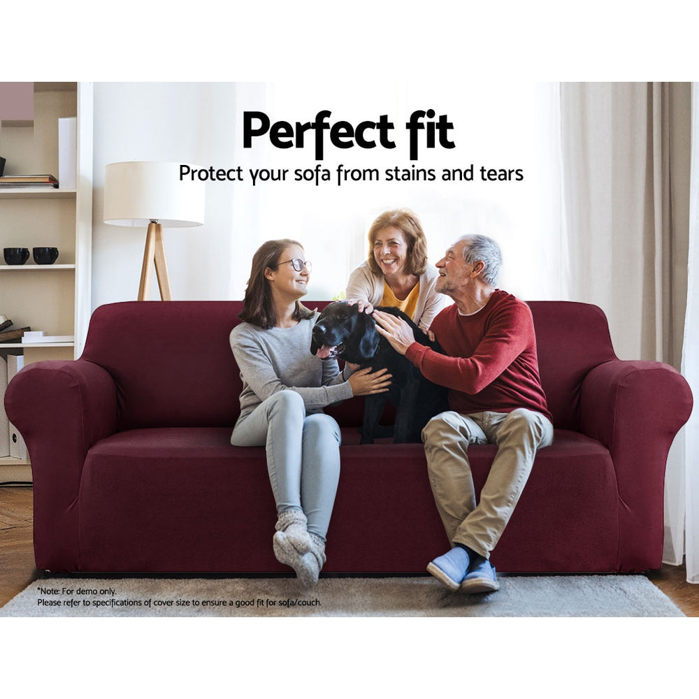 Artiss Sofa Cover Elastic Stretchable Couch Covers Burgundy 3 Seater-2