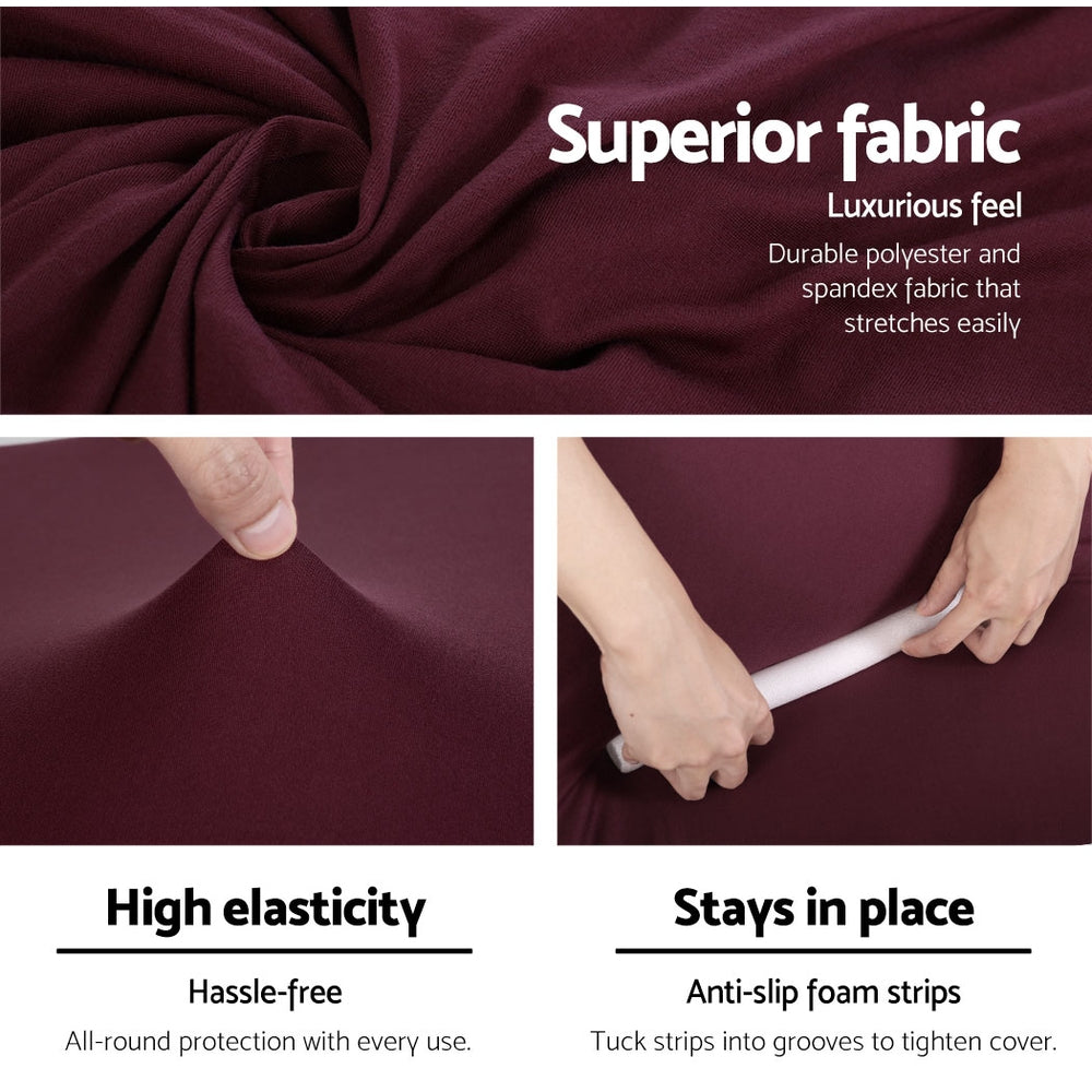 Artiss Sofa Cover Elastic Stretchable Couch Covers Burgundy 3 Seater-3