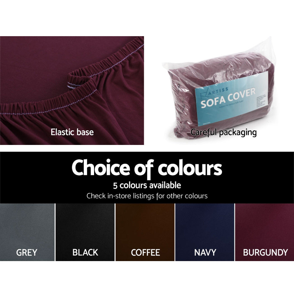 Artiss Sofa Cover Elastic Stretchable Couch Covers Burgundy 3 Seater-4