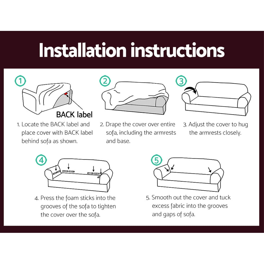 Artiss Sofa Cover Elastic Stretchable Couch Covers Burgundy 3 Seater-5