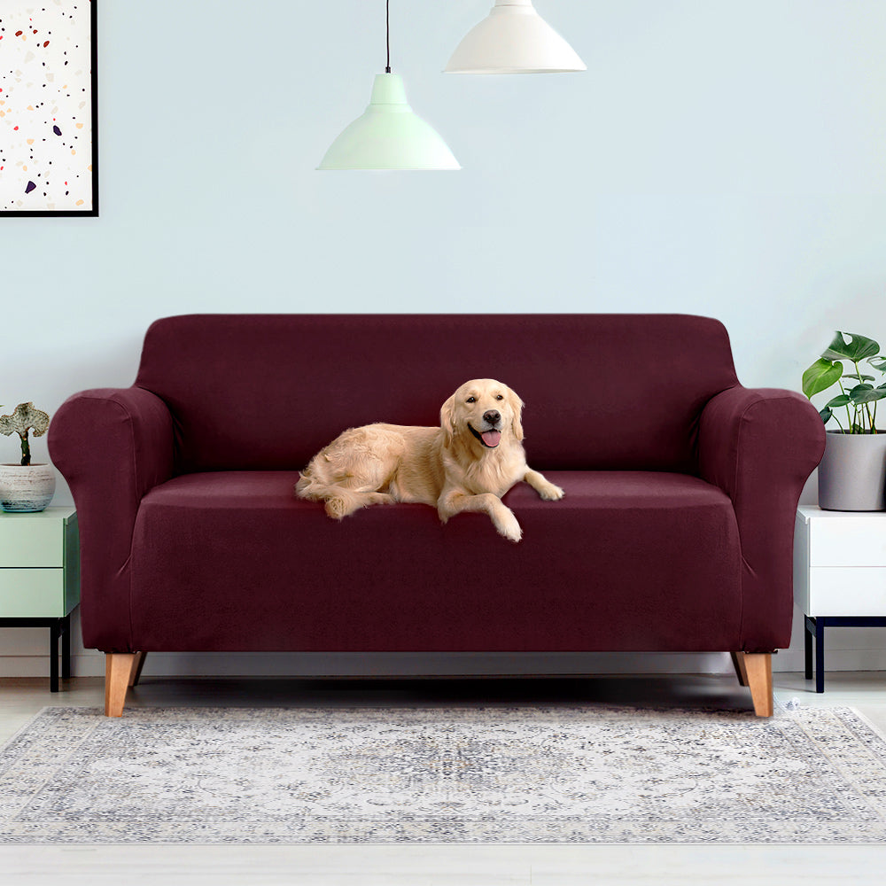 Artiss Sofa Cover Elastic Stretchable Couch Covers Burgundy 3 Seater-6