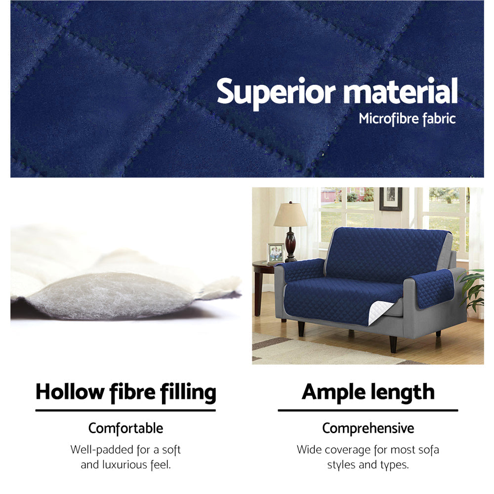 Artiss Sofa Cover Quilted Couch Covers Lounge Protector Slipcovers 3 Seater Navy-3