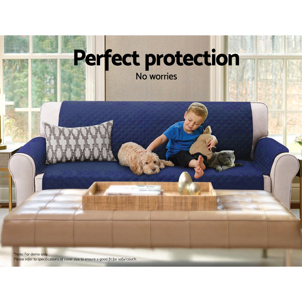 Artiss Sofa Cover Quilted Couch Covers Lounge Protector Slipcovers 3 Seater Navy-4