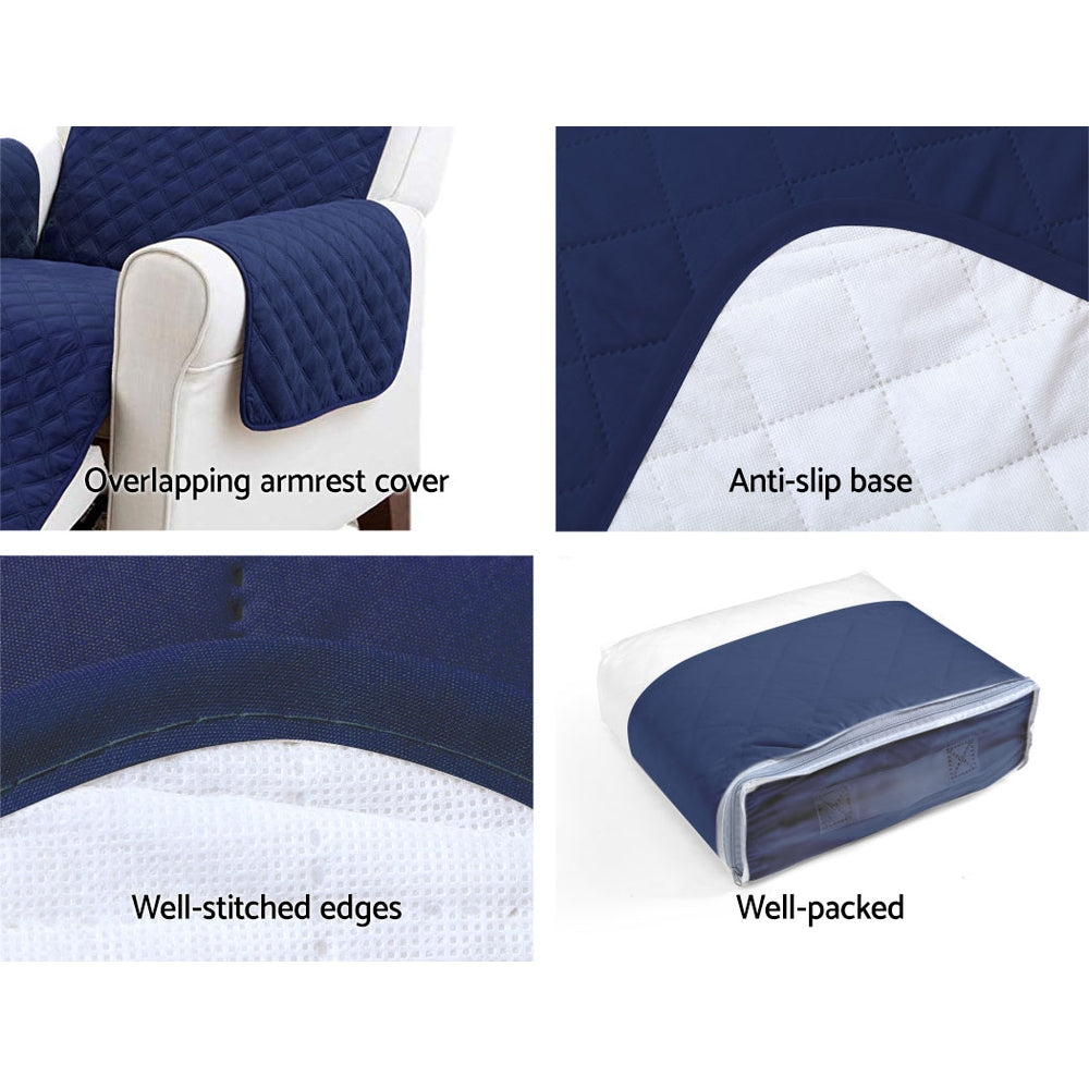 Artiss Sofa Cover Quilted Couch Covers Lounge Protector Slipcovers 3 Seater Navy-5