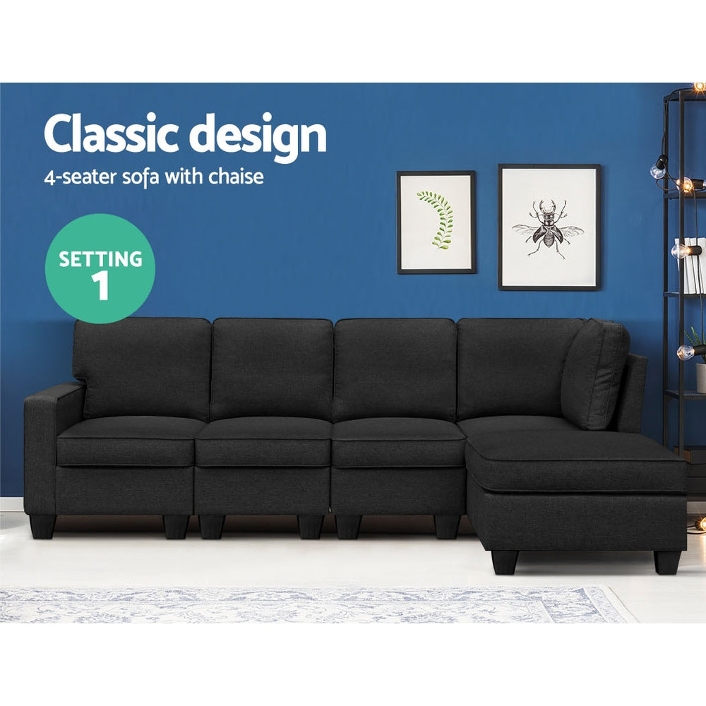 Artiss Sofa Lounge Set 5 Seater Modular Chaise Chair Suite Couch Dark Grey-2